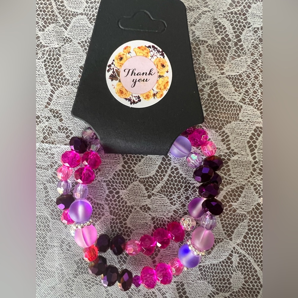 2” Pink and Purple Gem Bracelet